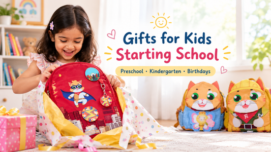 Child unwrapping a filli&me HugBag, a gift for kids starting school